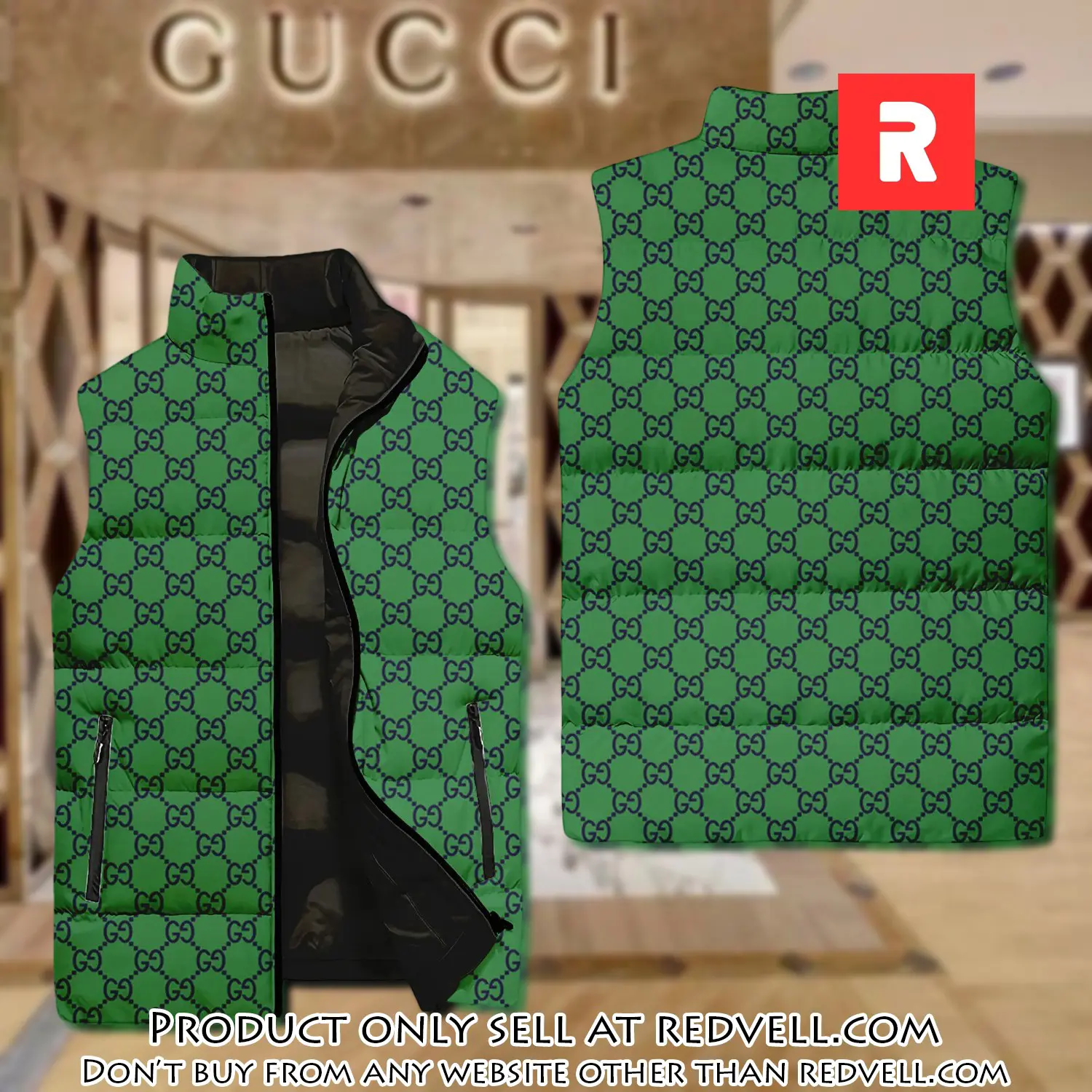 Gucci green luxury brand 3d sleeveless down jacket rv5338441